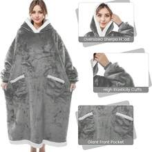 1pc Flannel Oversized 48-Inch Loose Casual Hooded Wearable Blanket Suitable For Men And Women, Christmas Huggle - Grey - View 6