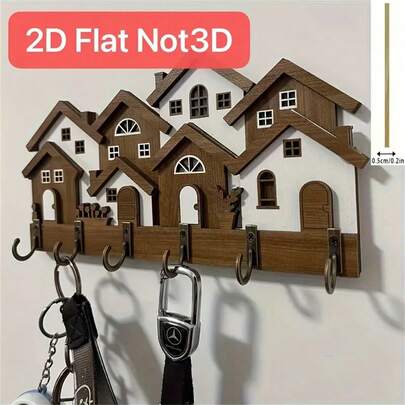 Moderner wandmontierter Schlüsselhalter in Hausform - aus Holz gefertigt, einfache Installation mit Haken, platzsparender Eingangsorganisator, geeignet für Heim/Büro/Eingangsbereich Dekoration, matte Oberfläche, minimalistisches Dekor, robuste Konstruktion, wandmontierter Haken-Ständer, Apartment-Lebensart
