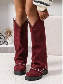 Folded Over The Boot  Holiday Vacay Vibe For And Summer Shoes Spring Shoes Spring Break Easter - Burgundy - View 2