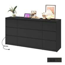18/12/9/8 Drawer Dresser For Bedroom, Dresser With Charging Station And Deep Drawers, Modern Chest Of Drawer Handle Free, Wide Storage Organizer Cabinet For Bedroom, Living Room, Entryway - 黑色 - 查看 10