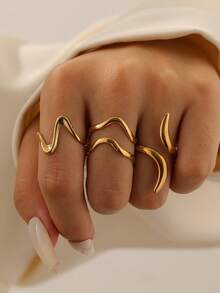 3 件套简约时尚几何线条不锈钢可调节开口戒指，高端优雅，适合女性日常、派对、约会佩戴