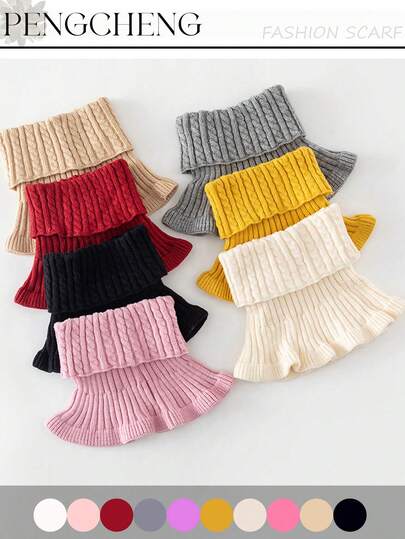 1pc Women's Autumn/Winter New Knitted Neck Warmer, Solid Color Simple Versatile Thick Neck Scarf, Warm High Collar Knitted Scarf, Suitable For Various Occasions