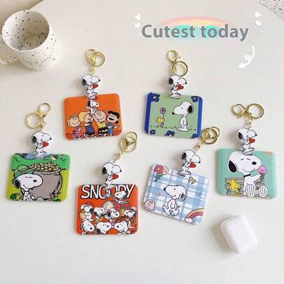 SNOOPY 1 件可爱卡通可伸缩卡夹、钥匙扣、工作证、饭卡、校园卡和公交卡保护套，横向风格 圣诞礼物、圣诞节、圣诞装饰