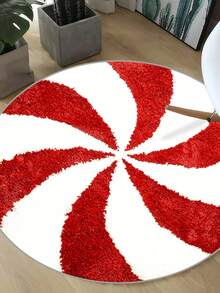 Alfombra de baño redonda con tema navideño - Lavable, antideslizante y absorbente con diseño de caramelos rojos y blancos, adecuada para decoración de baño, sala de estar y dormitorio - Multicolor - Ver 3