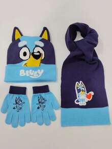 Bluey 3Pcs Bluey Cartoon Cute Hats, Gloves, Scarves, Winter Warmth, Holiday Christmas Gifts