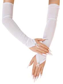 1 Pair Diamond Elegant Sheer Women's Gloves, Suitable For Performances, Banquets, Cosplay, Festivals, Bridal Accessories, Long Arm Sleeves - Multicolor - View 9