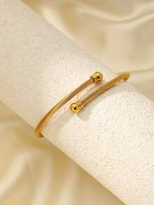 2pcs Simple & Fashionable Stainless Steel Geometric Clover Bangle & Ring Set, And Suitable For Daily Commute Valentines