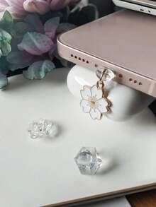 Japanese-Style Cute Enamel Cherry Blossom Phone Dust Plug | Fits Lightning/Type-C Ports | Universal Phone Decorative Charm Phone Accessory