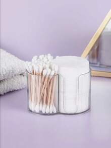 1/Pc Round Pad QTips Holder, Bathroom Cup Dental Floss Dispenser, Round Pad QTips Paper Cup Dental Floss Storage Box, Bathroom Accessories Storage Box, Dressing Table Cosmetics Storage Box