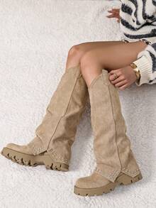 Folded Over The Boot  Holiday Vacay Vibe For And Summer Shoes Spring Shoes Spring Break Easter - Khaki - View 2
