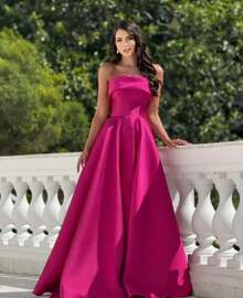 Long Strapless Dress Graduation Party Wedding Night - Rosa Roja - Ver 1