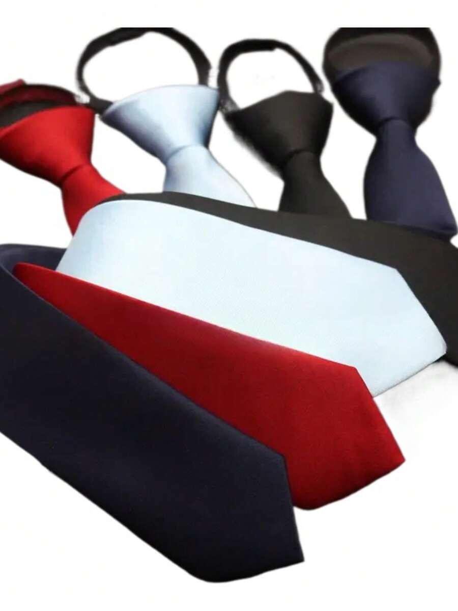 Kit Of 4 Plain Semi-Slim Ties With Zipper And Ready-To-Tie Knot - Nhiều màu - Xem 1
