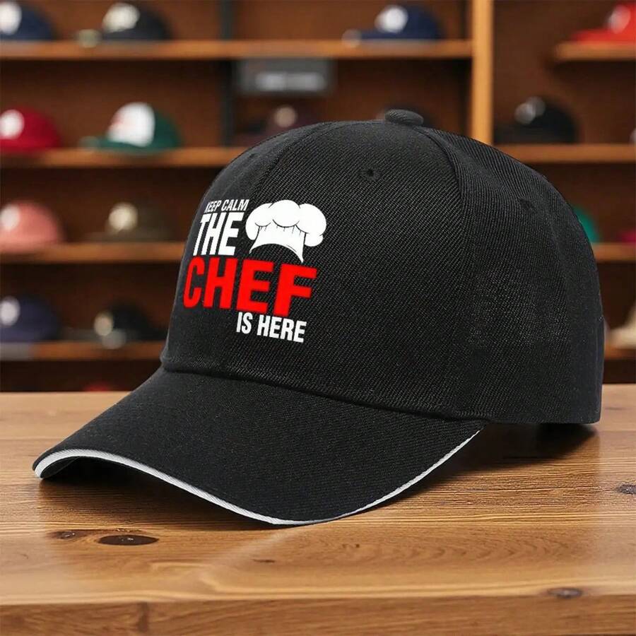 1pc Chef Hat With "Keep Calm The Chef Is Here" Print - Baseball Cap, Lightweight Polyester Golf/Fishing/Bird Watching Hat For Cooking, Chef Gifts - Unisex Outdoor Hat For Men & Women (10 Colors Available) - Machine Washable All-Season Trucker-Like Design, Chef Accessories, Cooking Accessory - Màu xanh hải quân - Xem 1