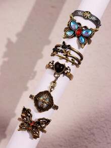 Bộ 6 chiếc nhẫn bướm trái tim phong cách Gothic Punk Rock thời trang tinh tế đa năng sáng tạo độc đáo dành cho nữ, thích hợp sử dụng hàng ngày, đi làm, lễ hội, tiệc tùng, ngày lễ - Nhiều màu - Xem 10