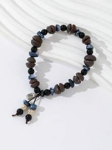 Coffee Bean Beaded Bracelet, Chinese Style, Natural Stone Small Blessing Pendant, Versatile For Men