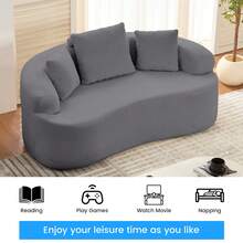 Puremind Minimalist Compact Loveseat Sofa With Chenille Upholstery, No-Assembly Curved Couch For Small Spaces/Apartments - 深灰色 - 查看 5