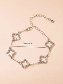1pc Elegant Party Style Lucky Clover Girl Rhinestone Bracelet, Valentine's Day Gift, Mother's Day Gift - Silver - View 4