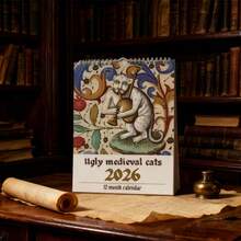2025/2026 丑陋的中世纪猫咪挂历 - 12 个月纸质计划器，带有受历史手稿启发的古怪猫咪艺术品，适合圣诞节和新年礼物 - 多色 - 查看 10