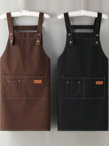 定制帆布围裙，防水防油，适用于厨房、奶茶店、美甲沙龙、餐饮使用，奶茶店制服围裙，涤棉帆布围裙 - 彩色 - 查看 1