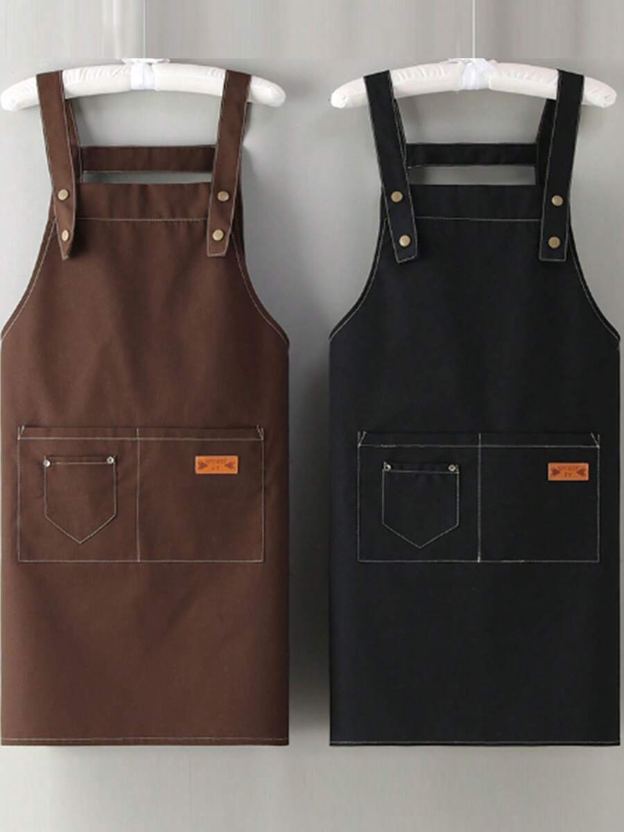 定制帆布围裙，防水防油，适用于厨房、奶茶店、美甲沙龙、餐饮使用，奶茶店制服围裙，涤棉帆布围裙 - 彩色 - 查看 1