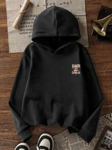 1pc Tween Girl Thermal Lined Thick Warm Sweatshirt, Young Student Clothing, Suitable For Children In Autumn/Winter, Long Sleeve Top - Black - View 2