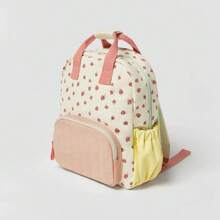 Custom Embroidered Strawberry Print Mini Backpack For Girls, Lightweight Casual Daypack, Fashion Color Block Travel Bag, Stylish Daily Rucksack, Portable Small Shoulder Backpack For Kids - Multicolor - View 3