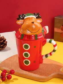 1 pezzo Tazza in ceramica creativa a cartone animato, stile carino da studente, adatta per Natale, tazza per il latte