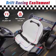 (24V 36V Electric Go Kart With Adjustable Seat), Licensed BMW Drift Kart With Dual 300W Motors, Crazy Go Cart For Kids Ages 6-12, Cool LED Lights, Drift Mode And 2 Speeds - 灰色 - 查看 3