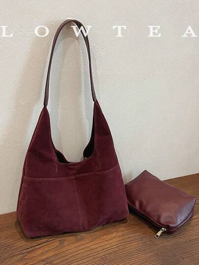 low tea 2pcs Suede Texture Shoulder Tote Bag For Women, Retro Casual Large Capacity Tote Bag With Multiple Pockets And Magnetic Closure, Suitable For Travel, Shopping, Dating, Gifts For Teenage Girls, College Students, And Working Women, Great For Office, School, Work, Business, Commuting, Outdoor, Travel, And Hiking, New Autumn And Winter Women Bag, Best Fall Purse, Newest Fashionable Suede Bag For Women, Perfectly Matching With Fall Outfits Women Fall Clothes For Women