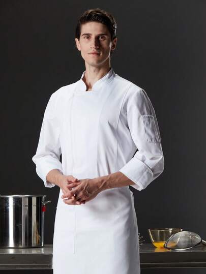 Long Sleeve Chef Uniform, White, Durable, Washable, Pilling-Resistant, Skin-Friendly Fabric, Color-Fast, Suitable For Hotels, Restaurants, Bakeries, Cafes, Kitchens, Canteens, Unisex Design For Men And Women