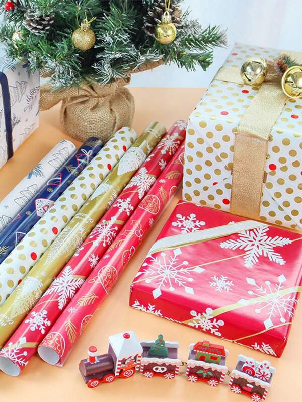 10/5pcs Christmas Gift Wrap Sheets,Christmas Pattern Thin Paper, Christmas Tree ,Handmade Packaging Paper, Easy To Protect Items, Gift Box Filling,Heavy-Duty Holiday Paper With Santa, Tree,Presents, Snowflakes ,Red, Golden, Blue, White Colors For Presents