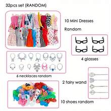 32pcs Fashion Doll Clothes And Accessories Toy Set, Fit For 11.5 Inch Dolls - Includes Dresses, Shoes, Crowns And Wands (Styles Random), Christmas Gift
