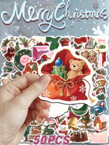 Christmas 50Pcs Creative And Quirky Christmas Aesthetic Stickers Funny Santa Claus Christmas Tree And Other Christmas Atmosphere Decoration Stickers Christmas Gifts Are Perfect As Notebooks, Phone Cases, Notebooks, Tablets, Skateboards, Guitars, Parties, Suitcases, Suitcases, Packaging Boxes, Helmets, Envelopes, And Also As Graduation Season, Back-To-School Season Gifts, Christmas Gifts, Birthday Gifts, Etc - Multicolor - View 6