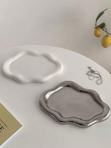 1pc Ceramic Jewelry Tray, Decorative Cloud Dressing Table Key Tray, Women's Ring Holder, Cute Jewelry Tray For Aesthetic Decoration, Silver, Suitable As Room Decoration, Home Decoration, Birthday Decoration, Kitchen, Wedding, Bedroom Decoration, Living Room Decoration, Gift, Party Decoration