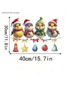 Christmas Happy Bird Window Sticker, With Red Hat Bird Pattern Glass Sticker, Christmas Decorative Art Style Window Sticker, Removable PVC Glass Sticker, Suitable For Living Room, Bedroom, Kitchen And Bathroom Glass Decoration Christmas Decorations Christmas Decoration Christmas Decorations Home Room Decor Home Decor - Multicolor - View 2