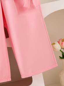 少女花卉印花保暖圆领套头衫和蝴蝶结编织长裤套装 - 白色 - 查看 7