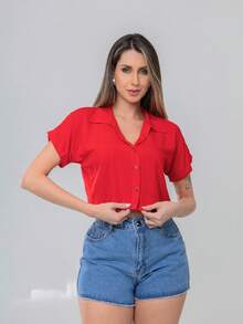 Women's Shirt Blouse Buttons Viscose Fresh Summer Comfortable Style Best Quality - 紅色 - 查看 8