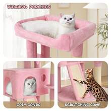 Cat Tree, 36 Inch Cat Tree Tower With Cat Condo, Small Cat Tower With Scratching Post & Sisal-Covered Scratching Board, Cat Climbing Tower With Hammock, Cat Tree For Indoor Cats - 淺粉色 - 查看 7