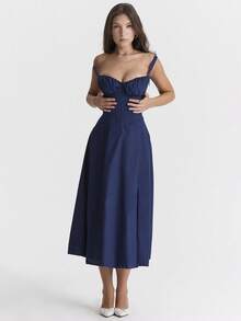 Women Midi Dresses - Navy Blue - View 8