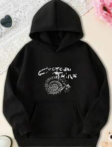 Hoodie Abstract Text And Spiral Pattern Ink  Print Artistic  Hoodie,Fall Hoodies,Men's Fall Clothes,Street Wear,Halloween,Mens Hoodies,Y2k Clothes,Jesus Hoodie,Thanksgiving Day,Nightmare Before Christmas,Christmas - Black - View 1