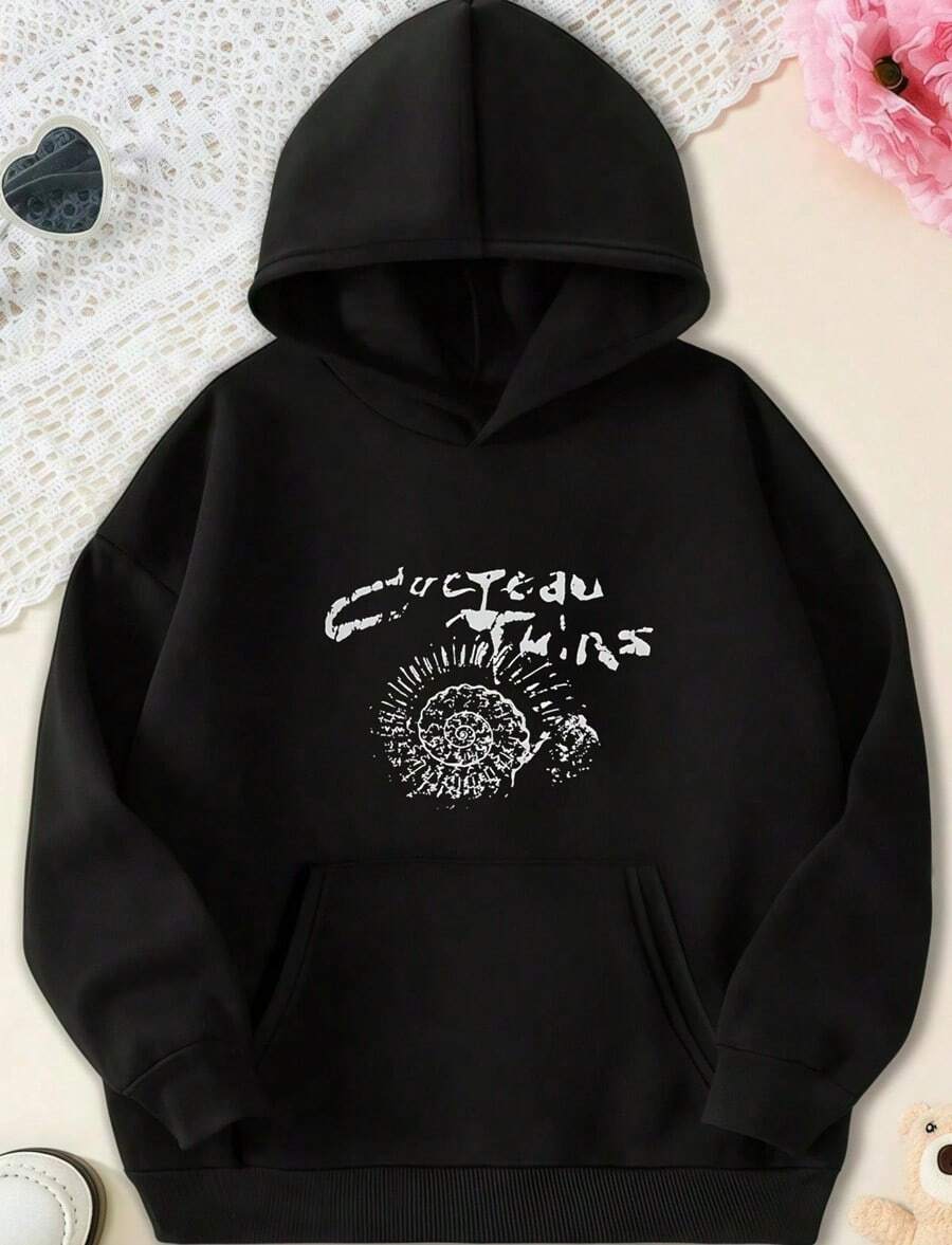 Hoodie Abstract Text And Spiral Pattern Ink  Print Artistic  Hoodie,Fall Hoodies,Men's Fall Clothes,Street Wear,Halloween,Mens Hoodies,Y2k Clothes,Jesus Hoodie,Thanksgiving Day,Nightmare Before Christmas,Christmas - Black - View 1