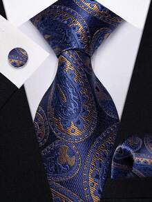 Men Tie Sets Classic Fashion Necktie Set With Cufflink For Business Party - Navy Blue - View 1