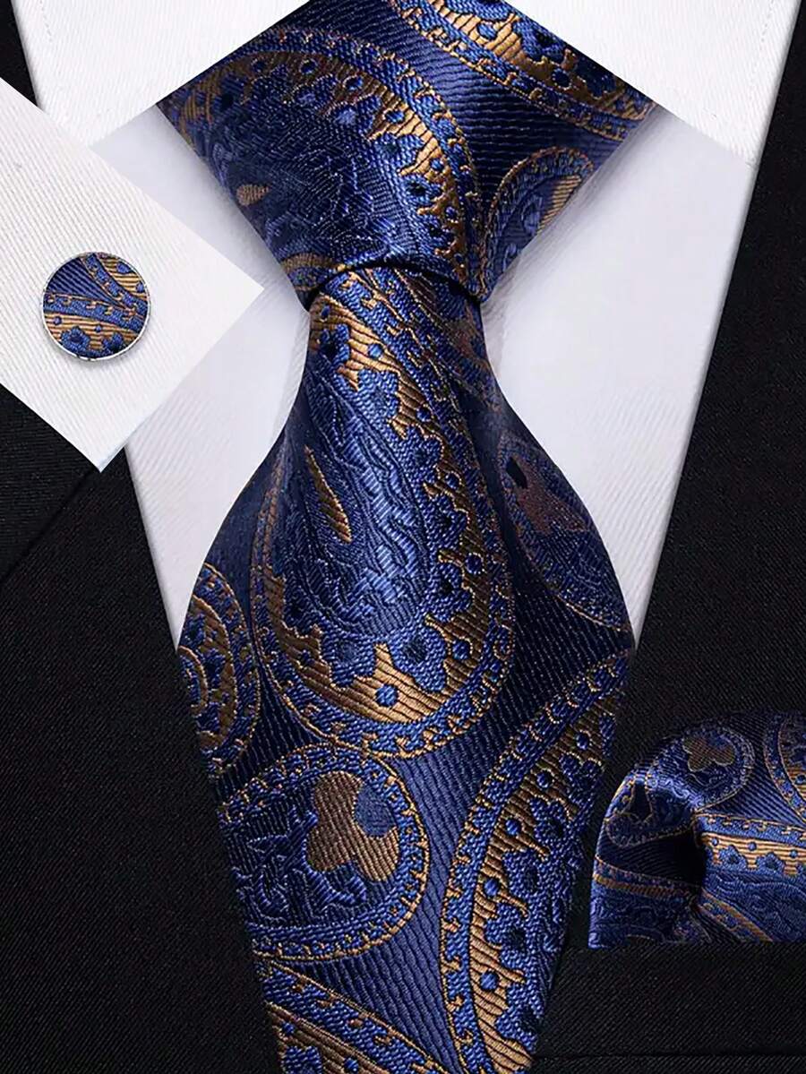 Men Tie Sets Classic Fashion Necktie Set With Cufflink For Business Party - Navy Blue - View 1