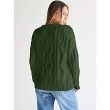 2025  Women's Oversized Cable Knit Crewneck Sweaters - 軍綠色 - View 3