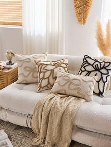 1pc/2pcs Set Semi-Circle Geometric Pattern Pillow Case, Canvas Circle Velvet Embroidery Crafted Square Cushion Cover, For Daily Use In Bedroom, Living Room, Sofa, Yard, Garden Decor, Without Core 30*50cm 45*45cm - Coffee Brown - View 6