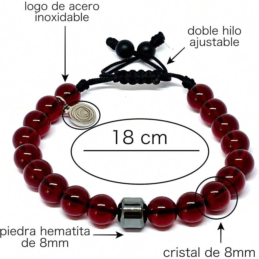 Ochrana Pulsera Ajustable de Cristal Rojo y hematita de 8mm - 1 - Ver 1