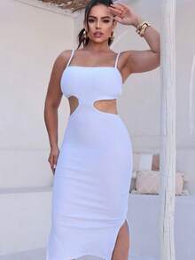 Women's Backless Midi Dress With Slit, Ribbed Neckline, Elegant, Tight Tube Dress - trắng - Xem 4
