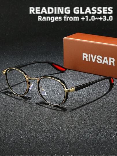 男女通用老花镜，新款猫眼内粗框金属商务老花镜，高清护眼，长期佩戴不头晕，阅读/缝纫/商务/办公/优雅/日常佩戴处方眼镜，男女通用，轻便耐用圆形弹簧镜腿，适合运动防滑、电脑舒适阅读，防眼疲劳老花镜