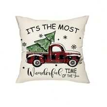 1/4pcs, Buffalo Plaid Christmas Throw Pillow Covers, 45*45cm Christmas Tree And Truck Decor Cushion Covers, Farmhouse Winter Holiday Believe Prints Decor Pillowcases, For Porch Patio Couch Sofa Living Room Outdoor, Home Decor, Without Pillow Inserts Christmas Decorations Christmas Decoration Christmas Decorations Home Room Decor