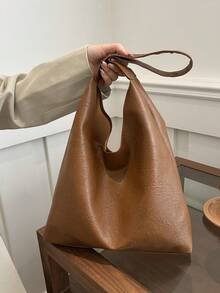 Conjunto de 2 piezas Bolso de gran capacidad casual y retro para mujeres, nueva moda 2026 Bolso versátil y elegante de hombro y tipo cubo - Marrón - Ver 4